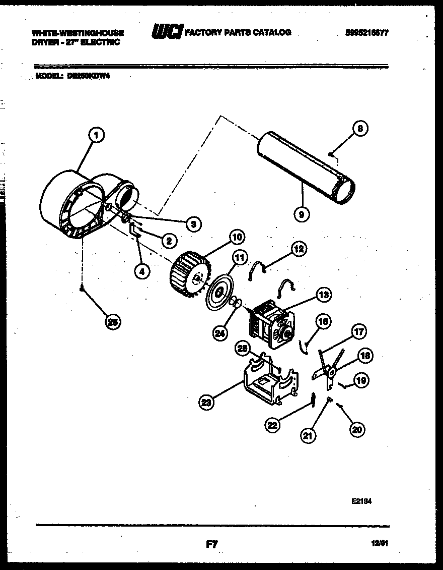 White-Westinghouse DE250KDW4 blower and drive parts diagram