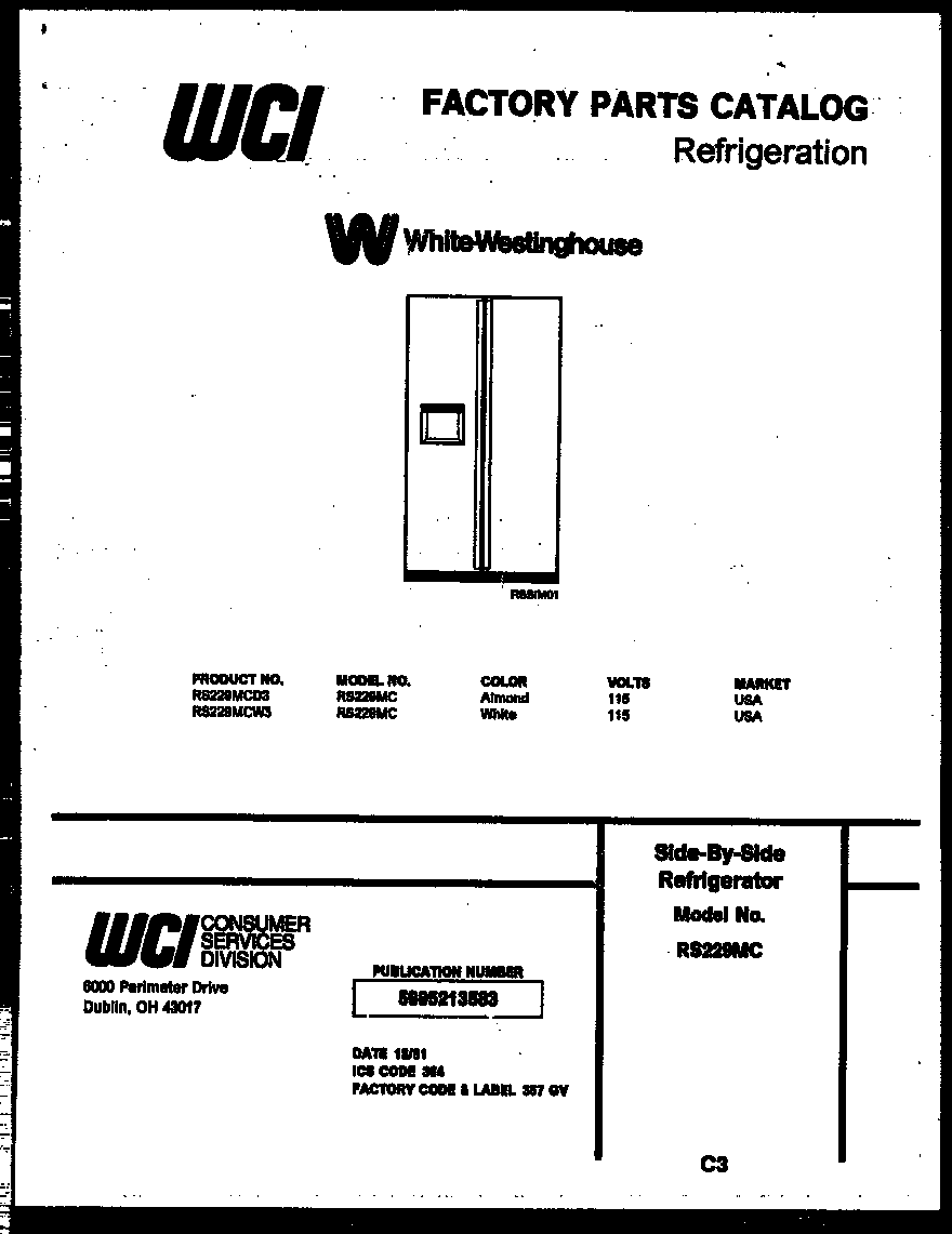 White-Westinghouse RS229MCW3 front cover diagram