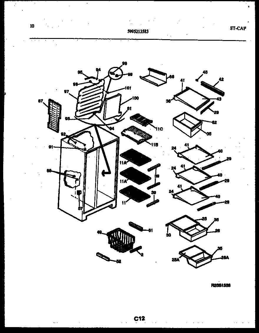 White-Westinghouse RS229MCW3 shelves and supports diagram