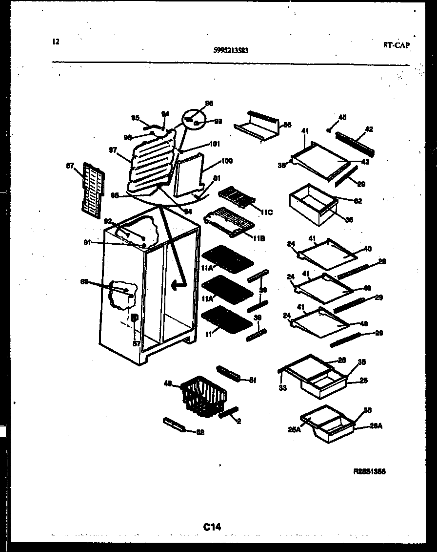 White-Westinghouse RS229MCW3 shelves and supports diagram