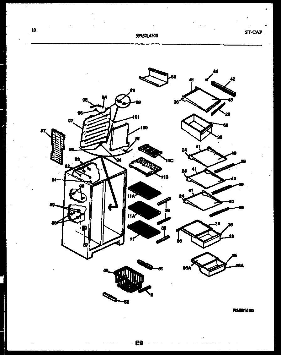White-Westinghouse RS249MCW2 shelves and supports diagram