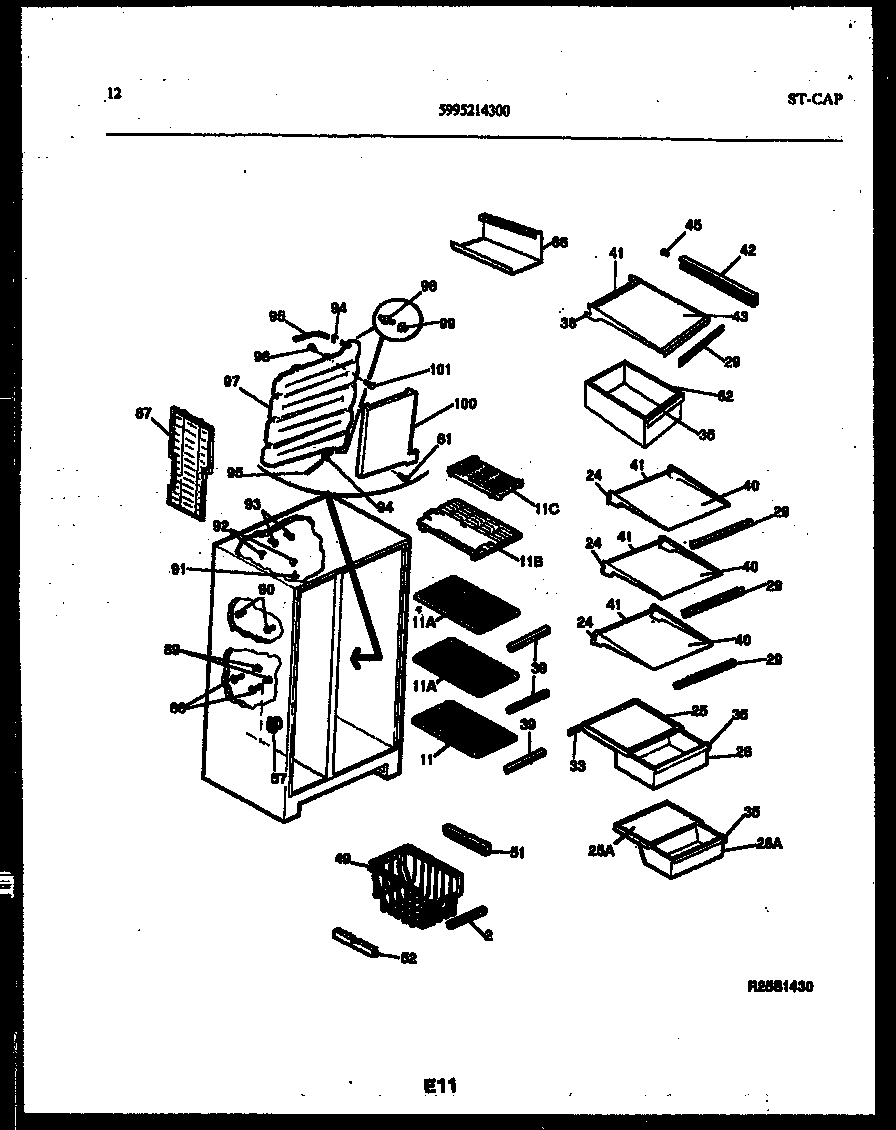 White-Westinghouse RS249MCW2 shelves and supports diagram