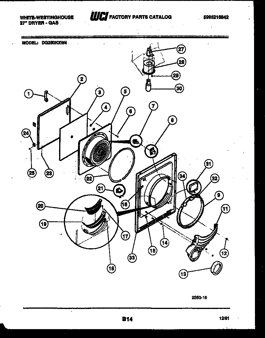 White-Westinghouse DG250KXW4 door parts diagram