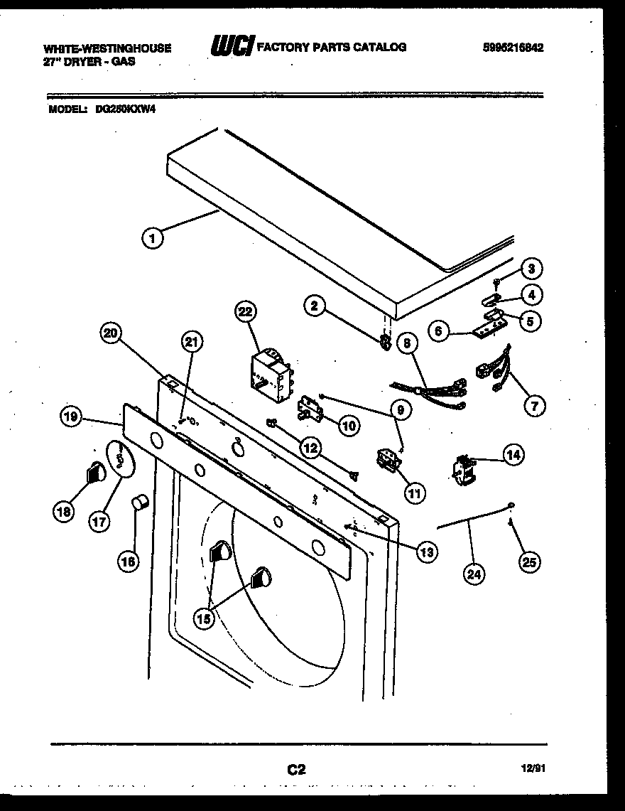 White-Westinghouse DG250KXW4 console and control parts diagram