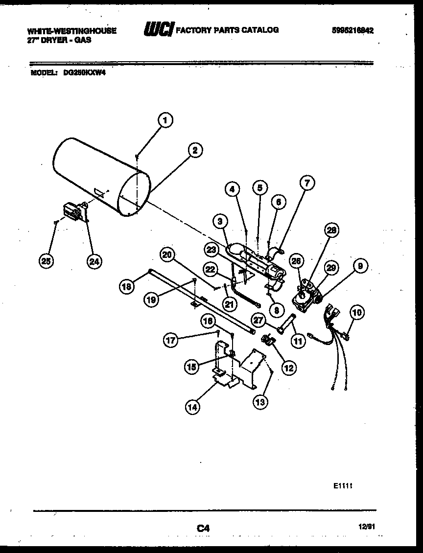 White-Westinghouse DG250KXW4 burner, igniter and valve diagram