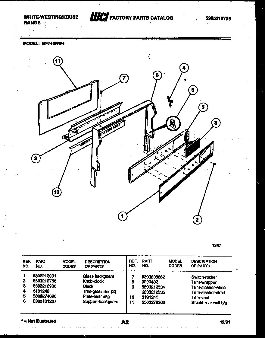White-Westinghouse GF740ND4 backguard diagram