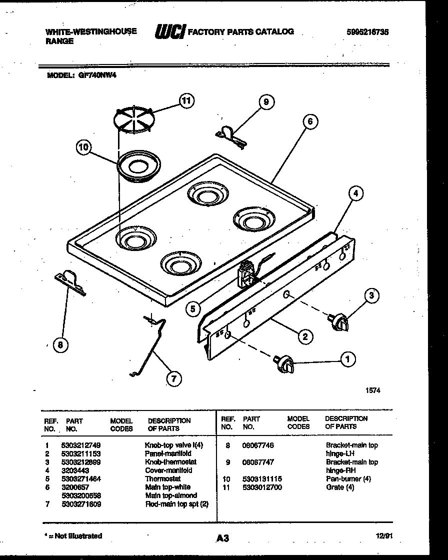 White-Westinghouse GF740ND4 cooktop parts diagram