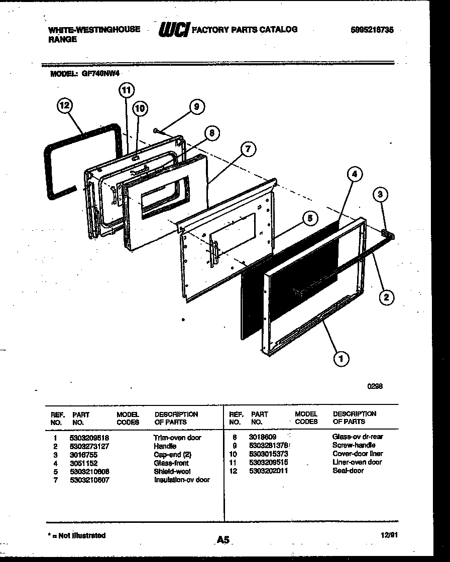 White-Westinghouse GF740ND4 door parts diagram