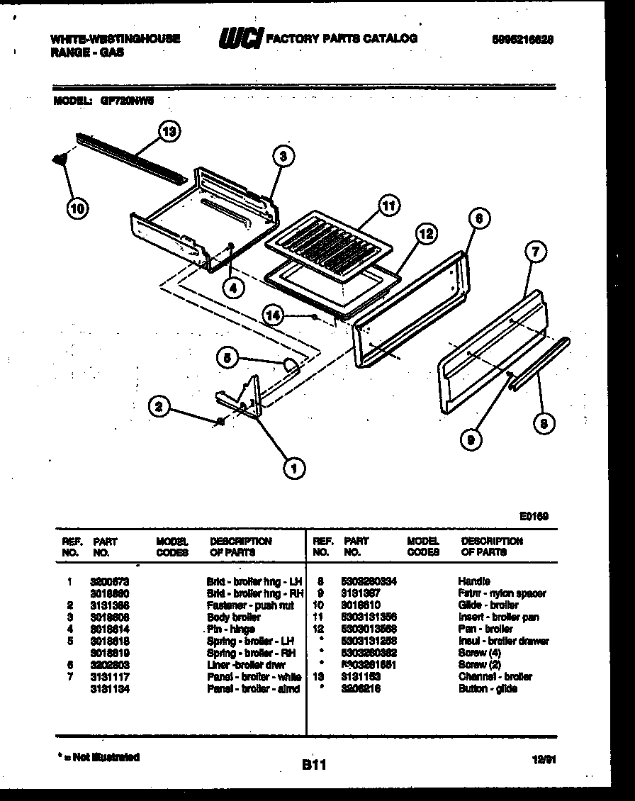 White-Westinghouse GF720ND5 broiler drawer parts diagram