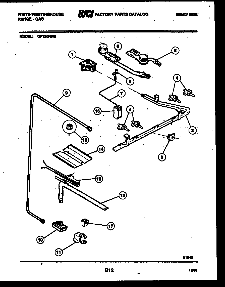 White-Westinghouse GF720ND5 burner, manifold and gas control diagram