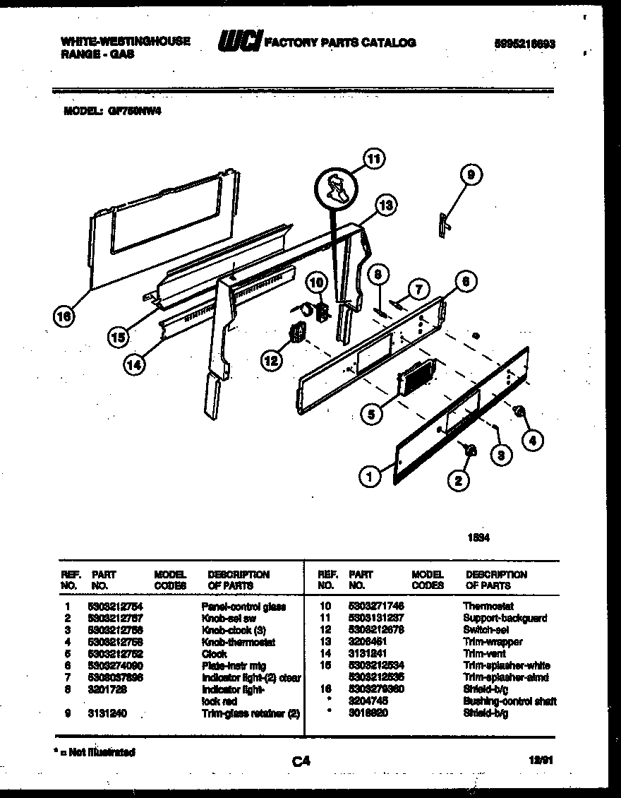 White-Westinghouse GF750NW4 control panel diagram