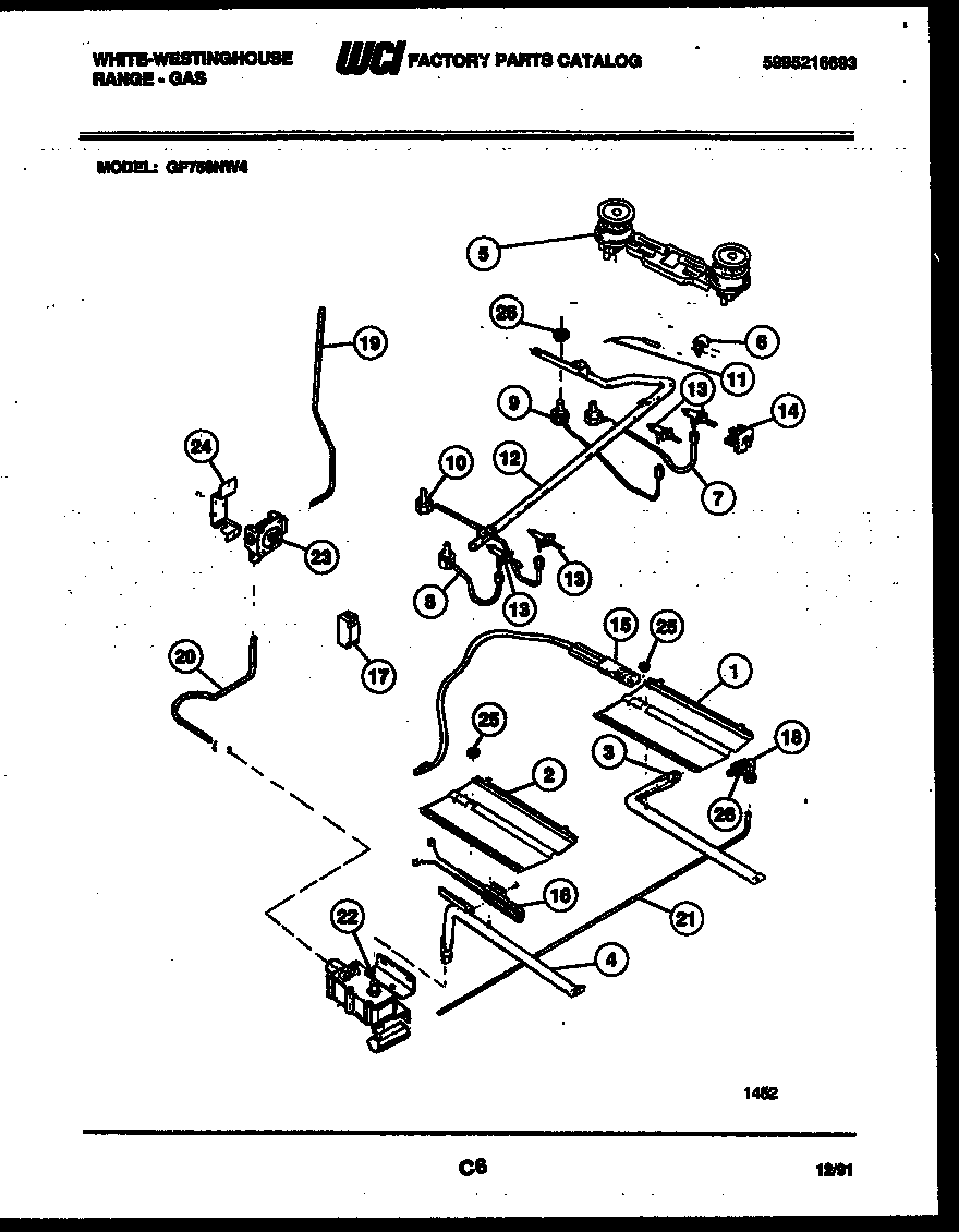 White-Westinghouse GF750NW4 burner, manifold and gas control diagram