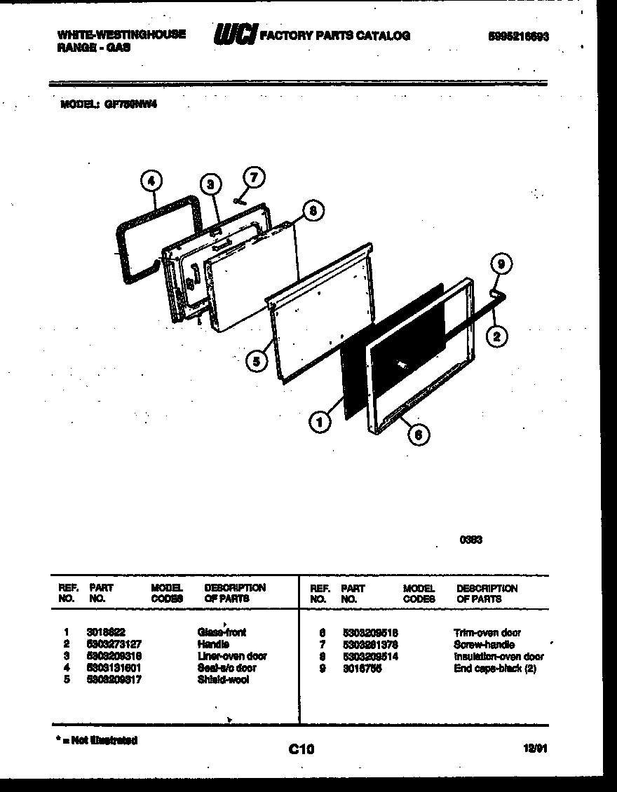White-Westinghouse GF750NW4 door parts diagram