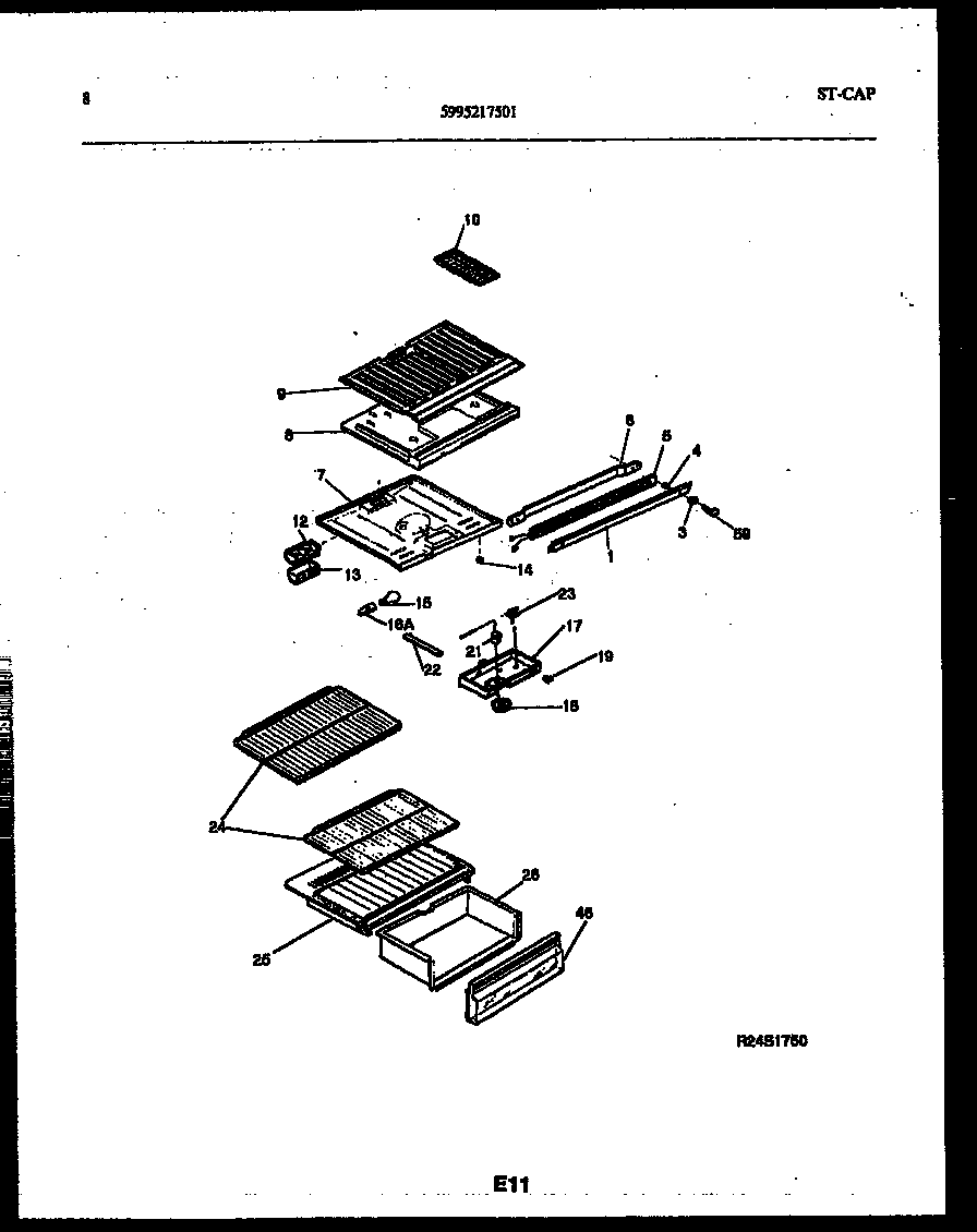 White-Westinghouse ATG130NLW1 shelves and supports diagram