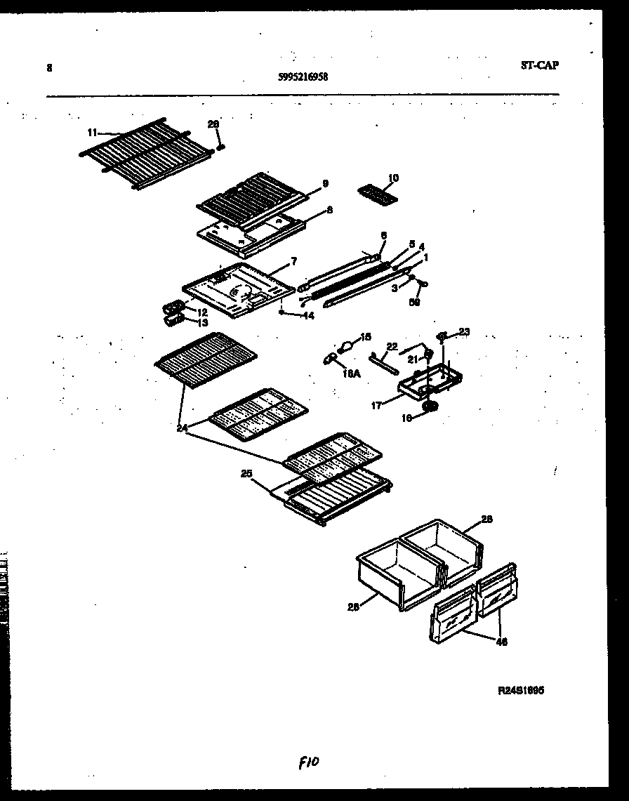 White-Westinghouse PRT154MCD2 shelves and supports diagram