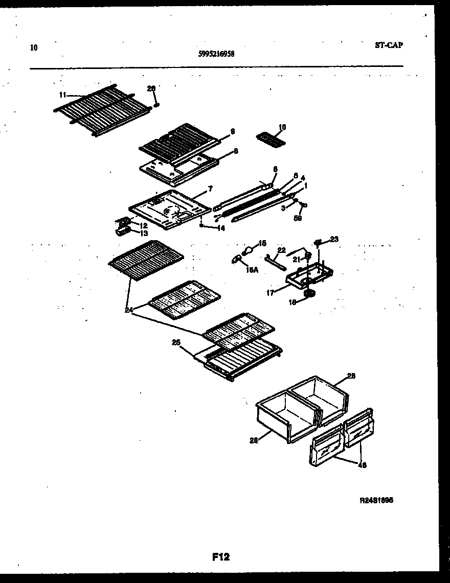 White-Westinghouse PRT154MCD2 shelves and supports diagram