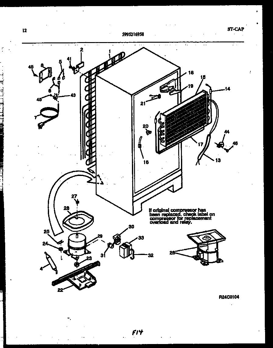 White-Westinghouse PRT154MCD2 system and automatic defrost parts diagram