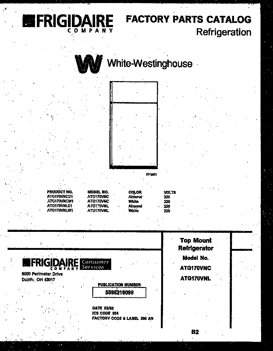 White-Westinghouse ATG170VNLW1 cover page diagram