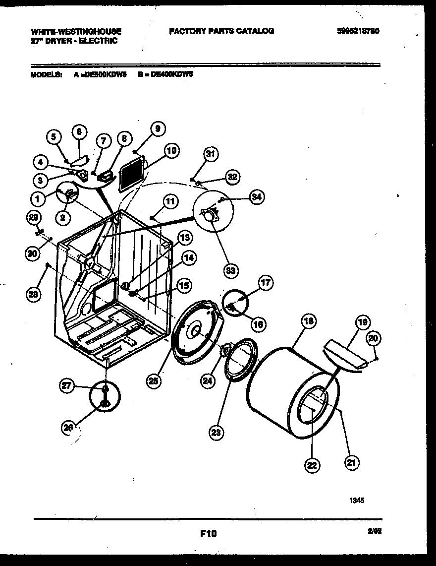 White-Westinghouse DE500KDD5 cabinet and component parts diagram