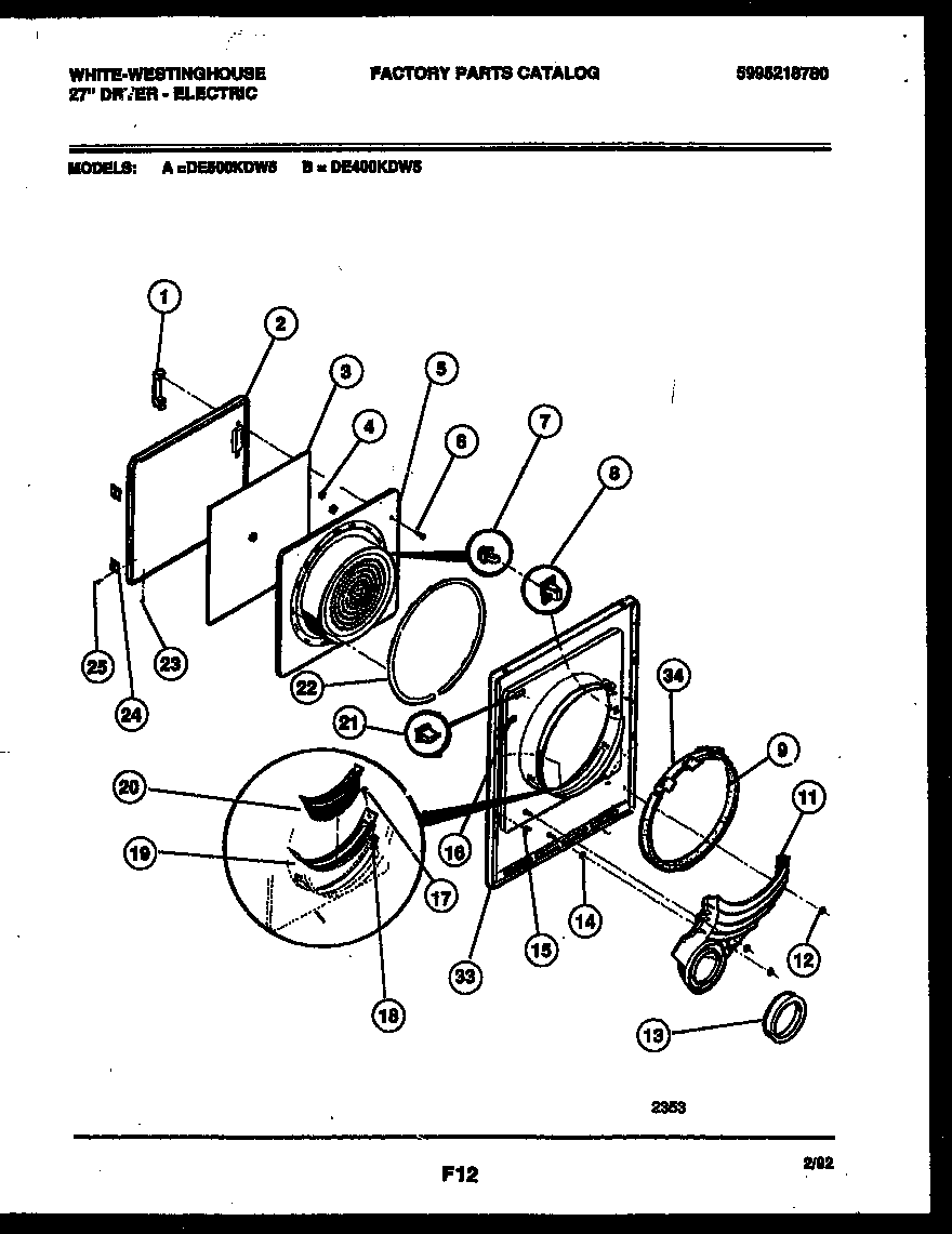 White-Westinghouse DE500KDD5 door parts diagram