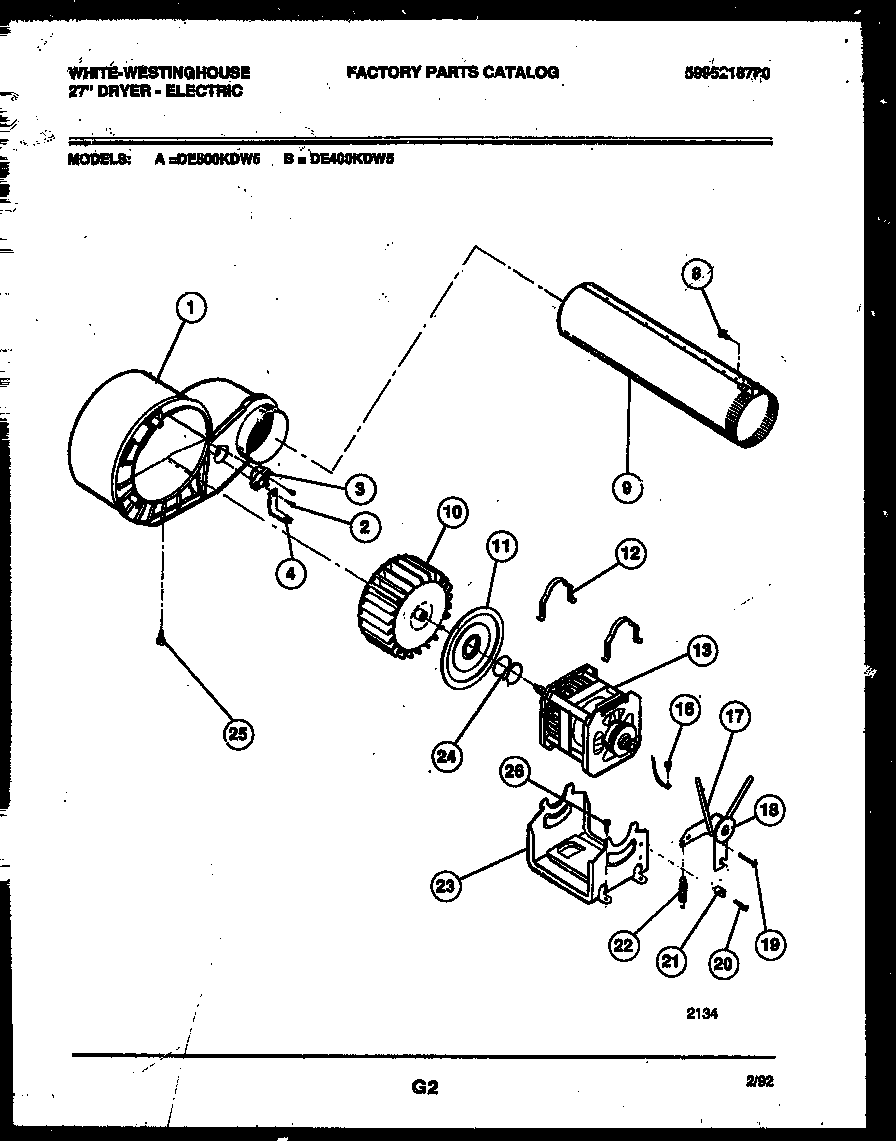 White-Westinghouse DE500KDD5 blower and drive parts diagram