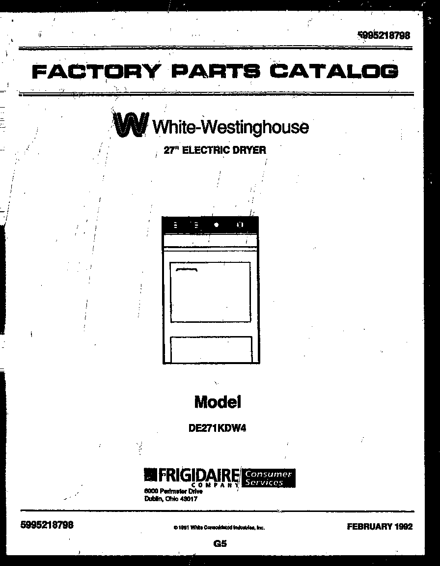 White-Westinghouse DE271KDW4 null diagram