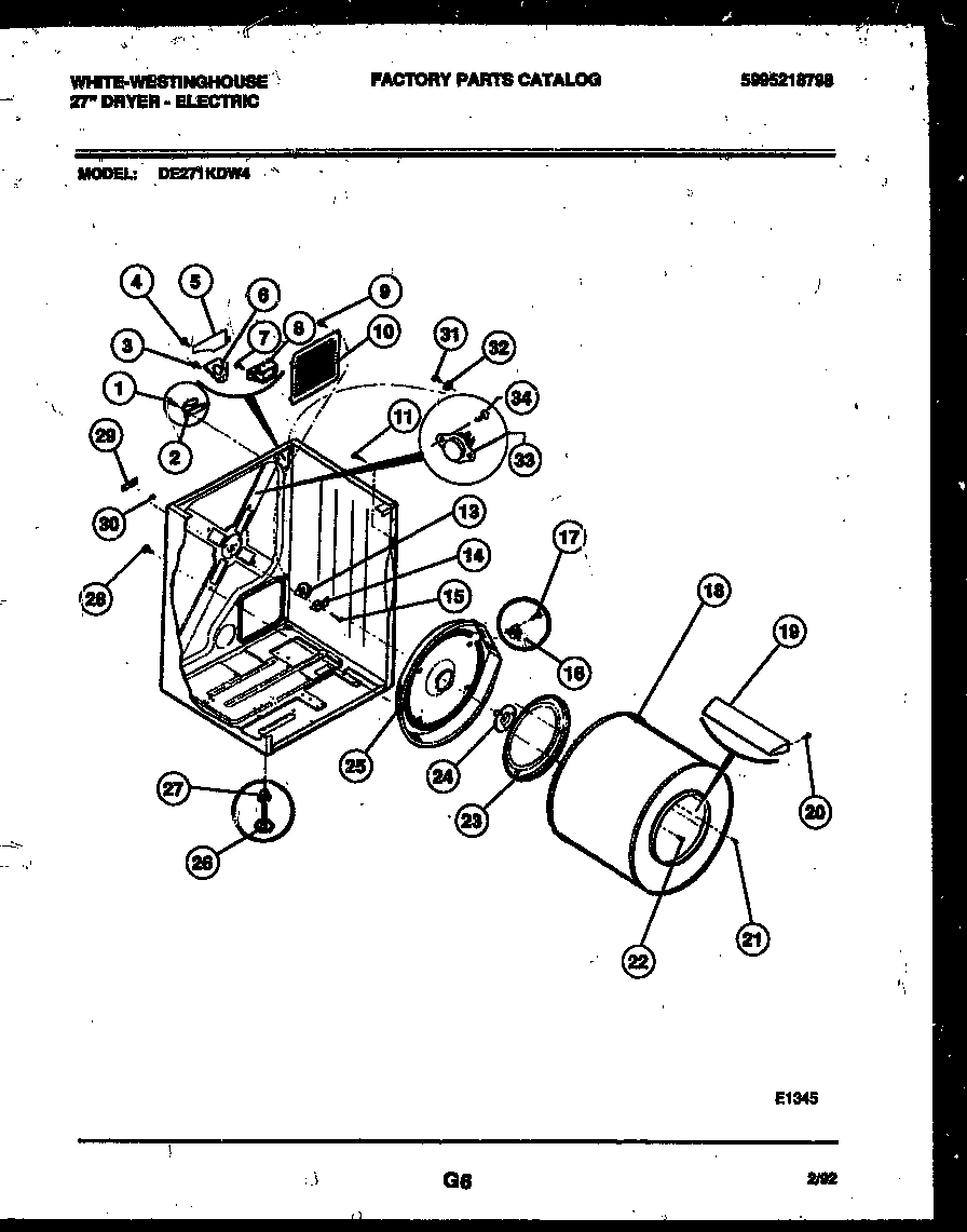White-Westinghouse DE271KDW4 cabinet and component parts diagram