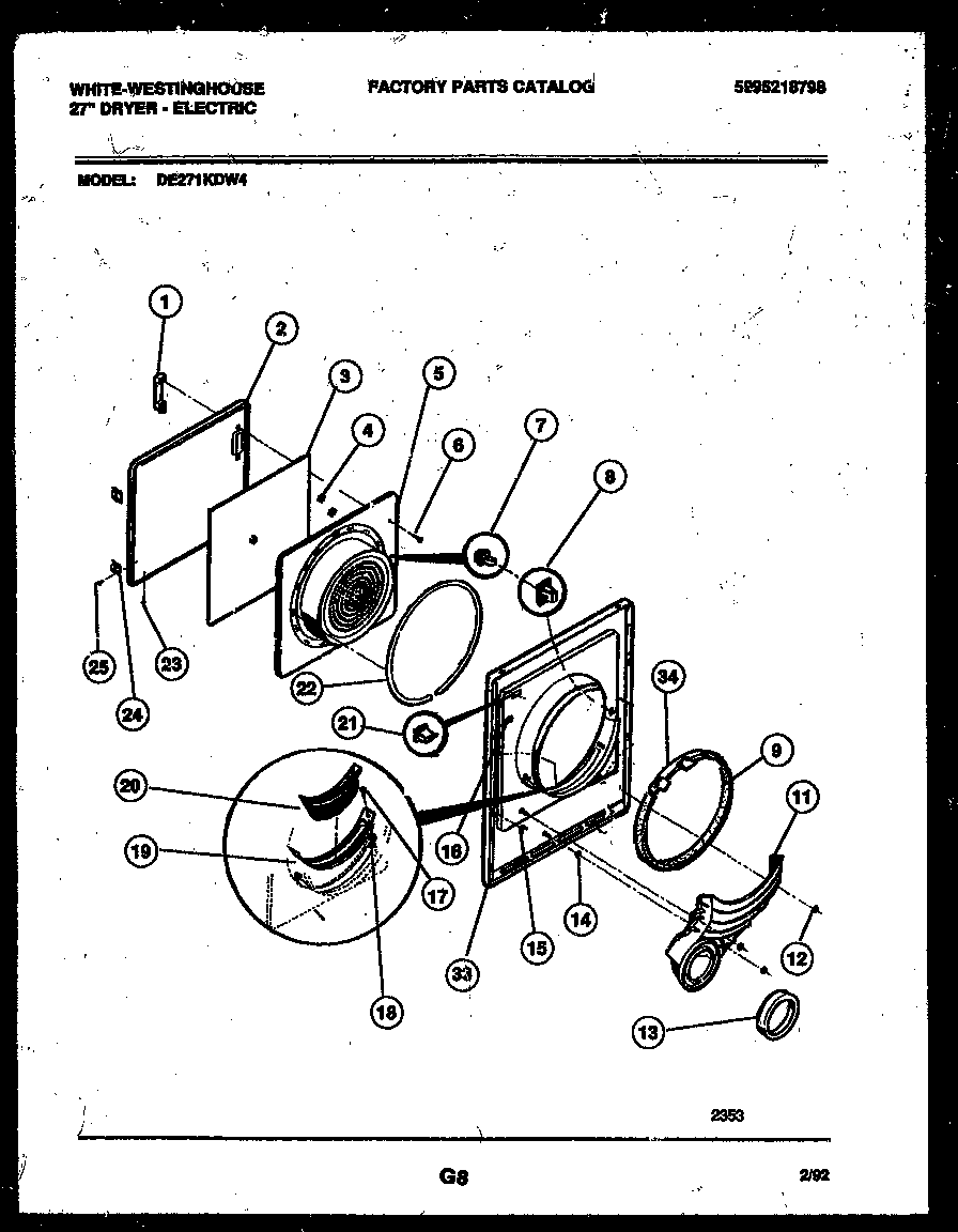 White-Westinghouse DE271KDW4 door parts diagram