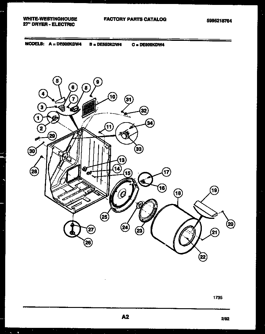 White-Westinghouse DE600KDH4 cabinet and component parts diagram
