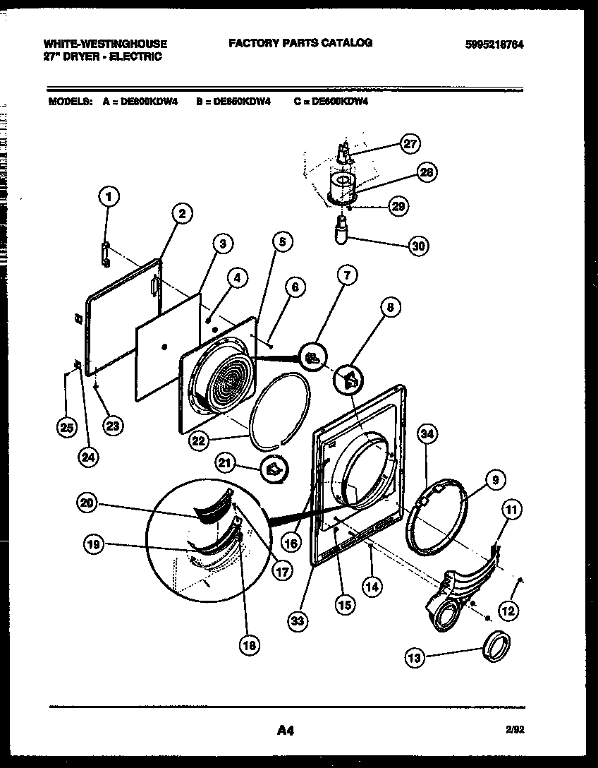 White-Westinghouse DE600KDH4 door parts diagram