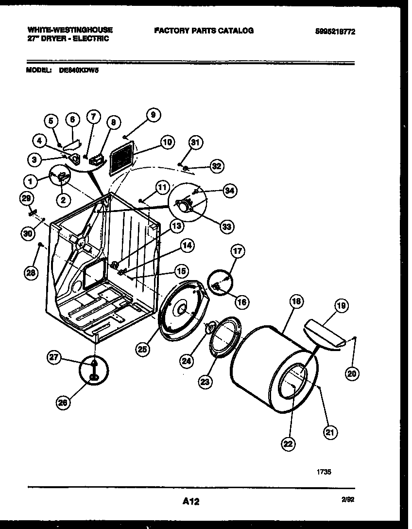 White-Westinghouse DE640KDW5 cabinet and component parts diagram