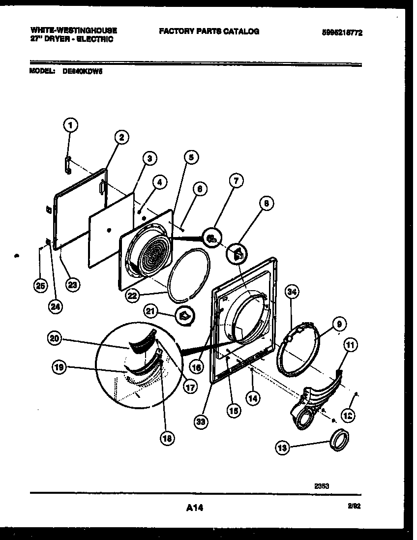White-Westinghouse DE640KDW5 door parts diagram