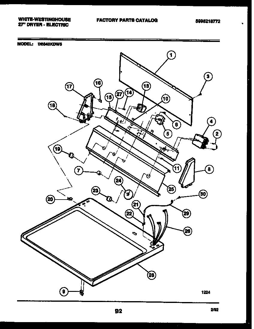White-Westinghouse DE640KDW5 console and control parts diagram