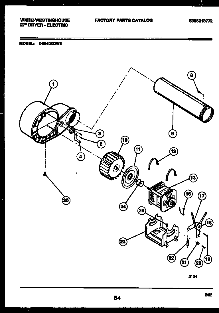 White-Westinghouse DE640KDW5 blower and drive parts diagram