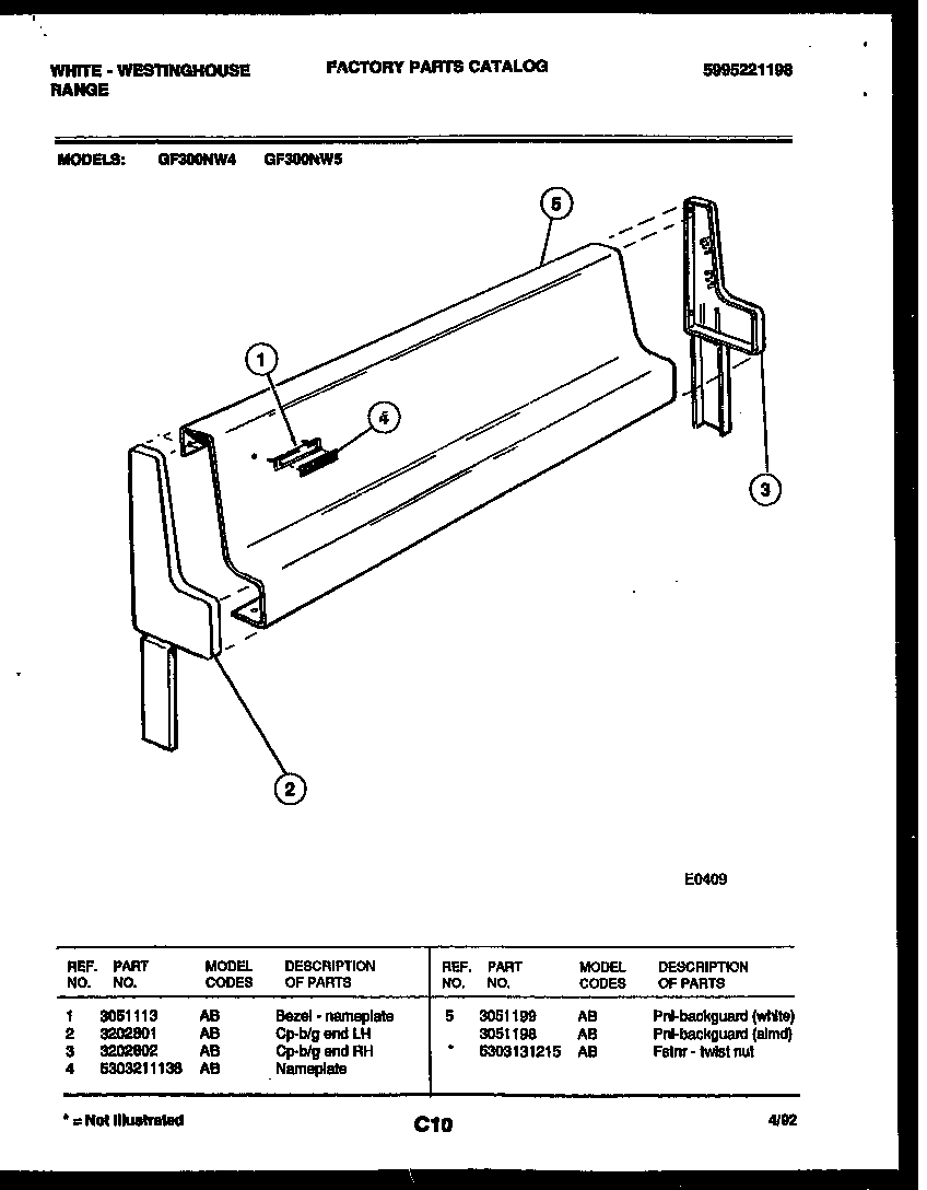 White-Westinghouse GF300NW5 backguard diagram