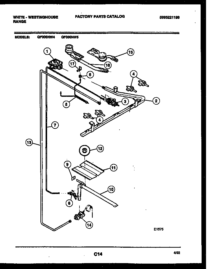 White-Westinghouse GF300NW5 burner, manifold and gas control diagram