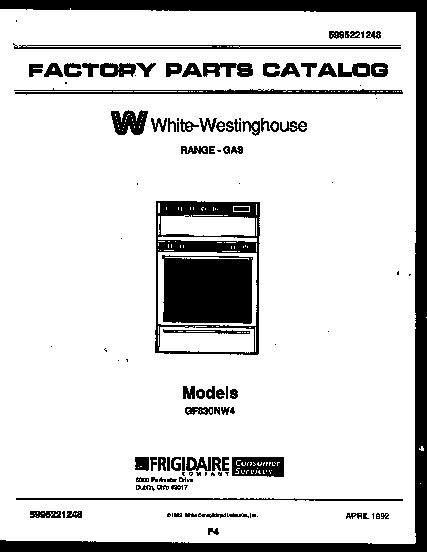 White-Westinghouse GF830NW4 cover page diagram