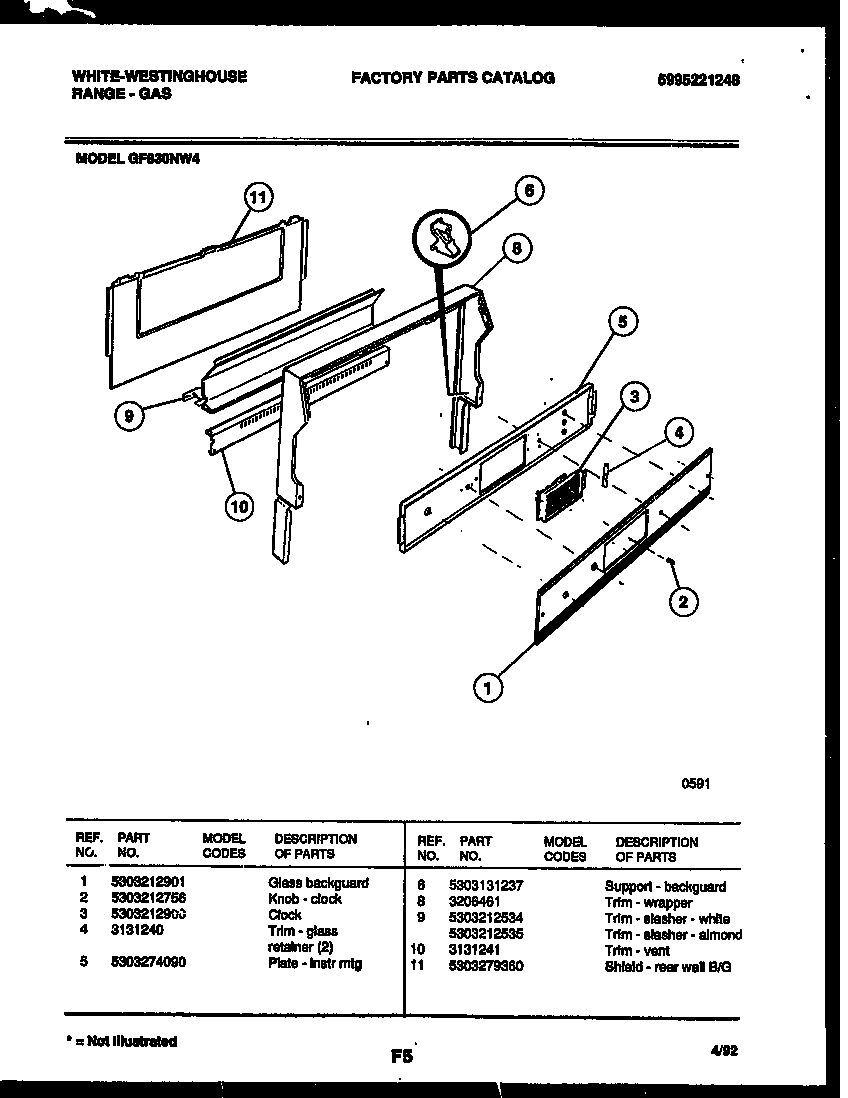 White-Westinghouse GF830NW4 backguard diagram