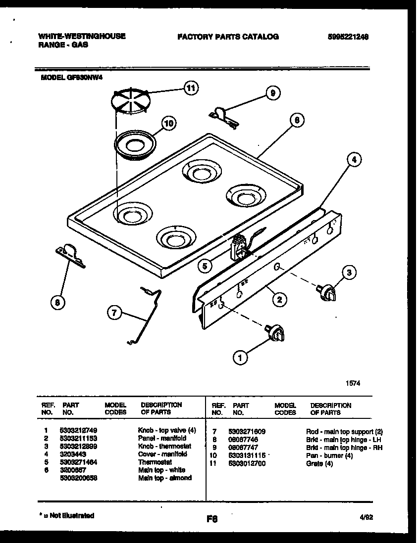 White-Westinghouse GF830NW4 cooktop parts diagram