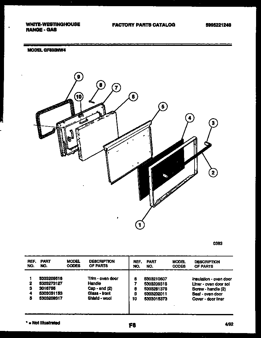 White-Westinghouse GF830NW4 door parts diagram