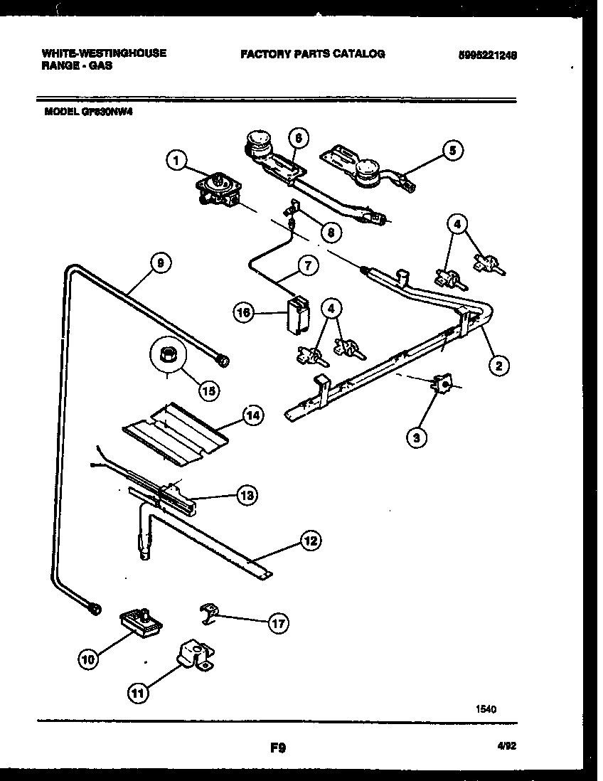 White-Westinghouse GF830NW4 burner, manifold and gas control diagram