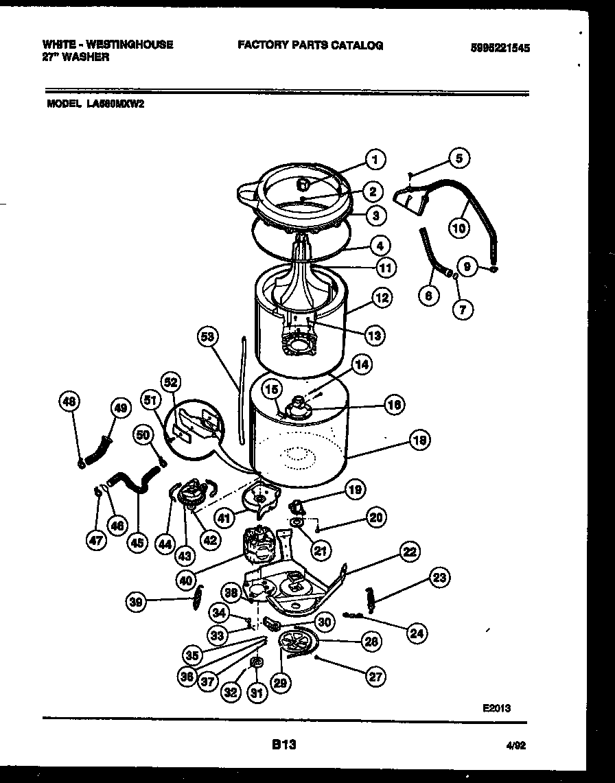 White-Westinghouse LA560MXD2 tub detail diagram