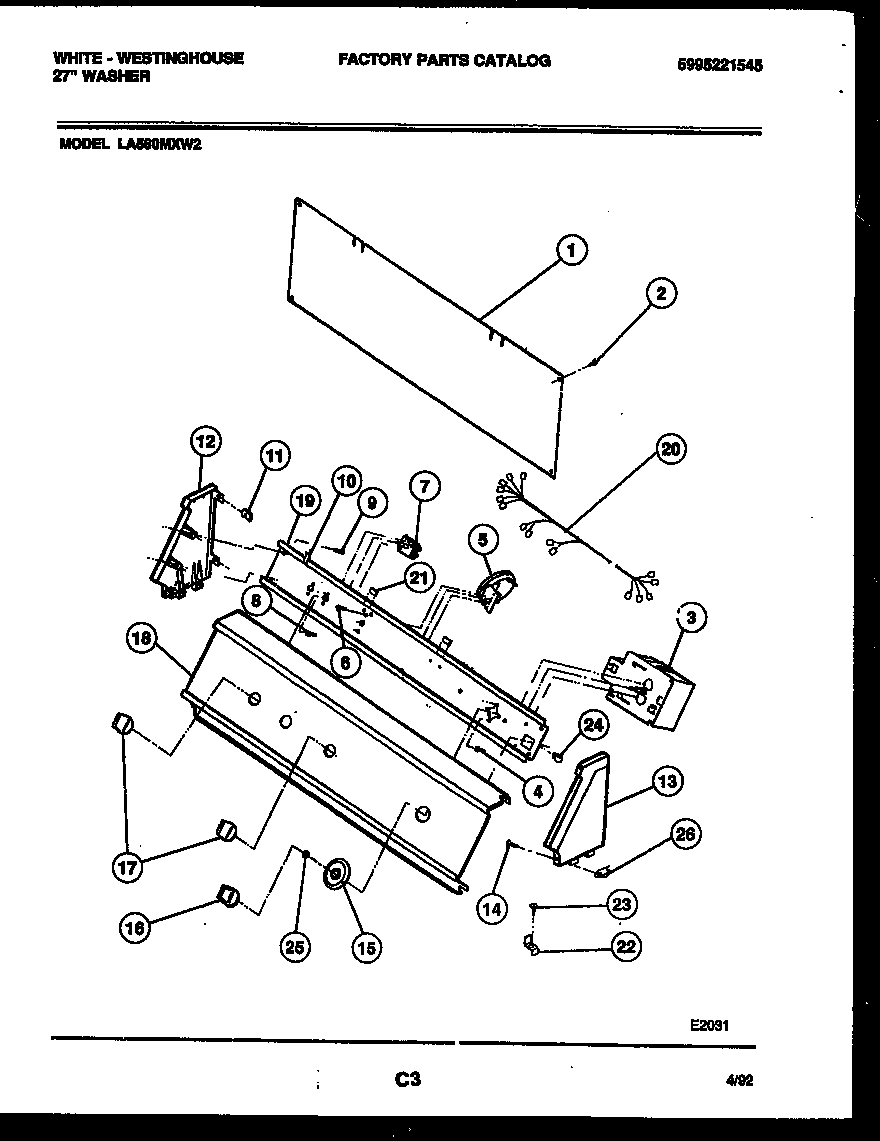 White-Westinghouse LA560MXD2 console and control parts diagram