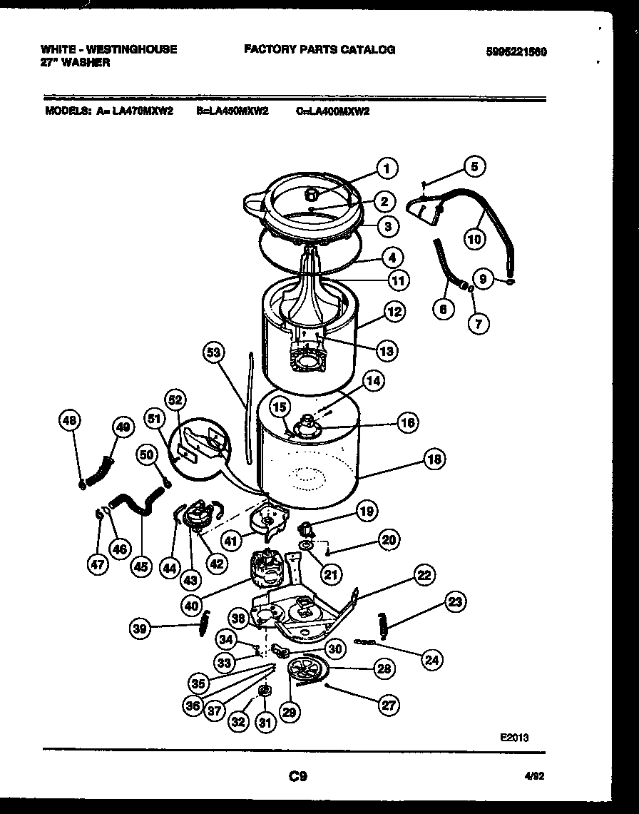 White-Westinghouse LA450MXW2 tub detail diagram