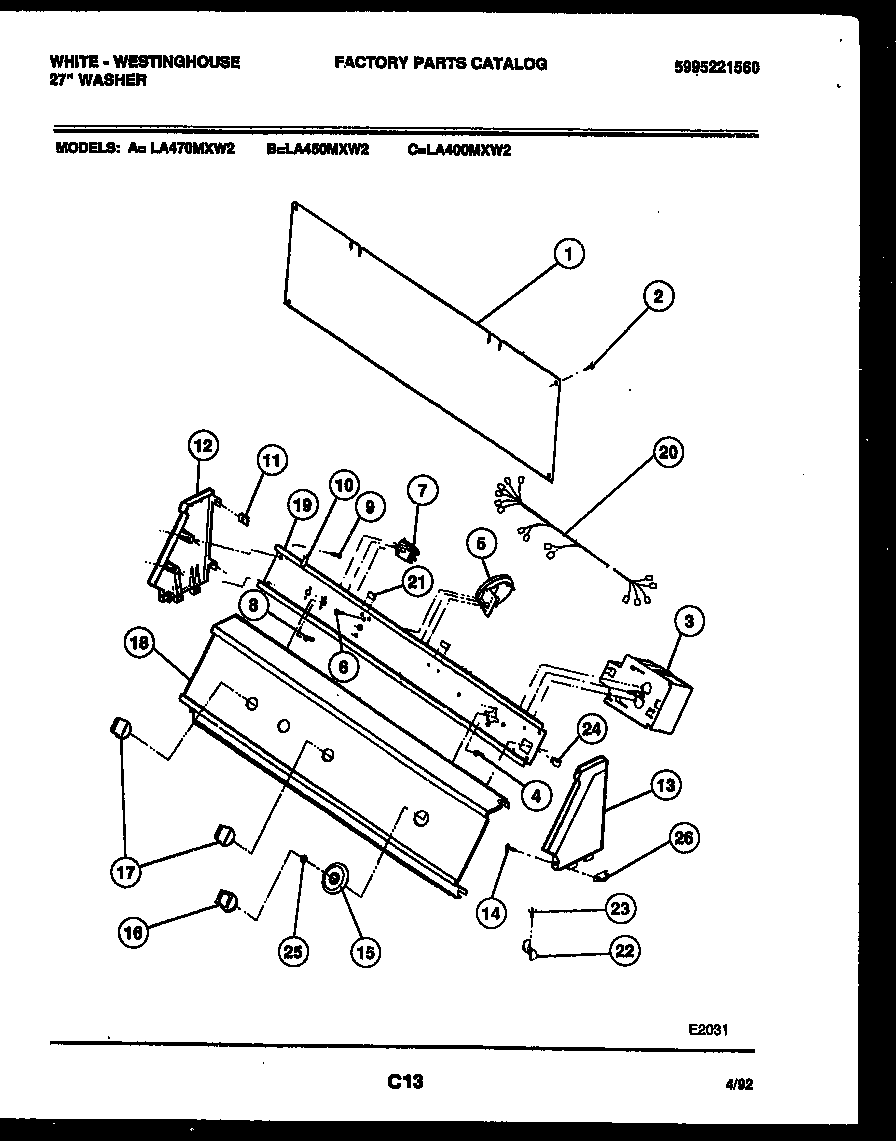 White-Westinghouse LA450MXW2 console and control parts diagram