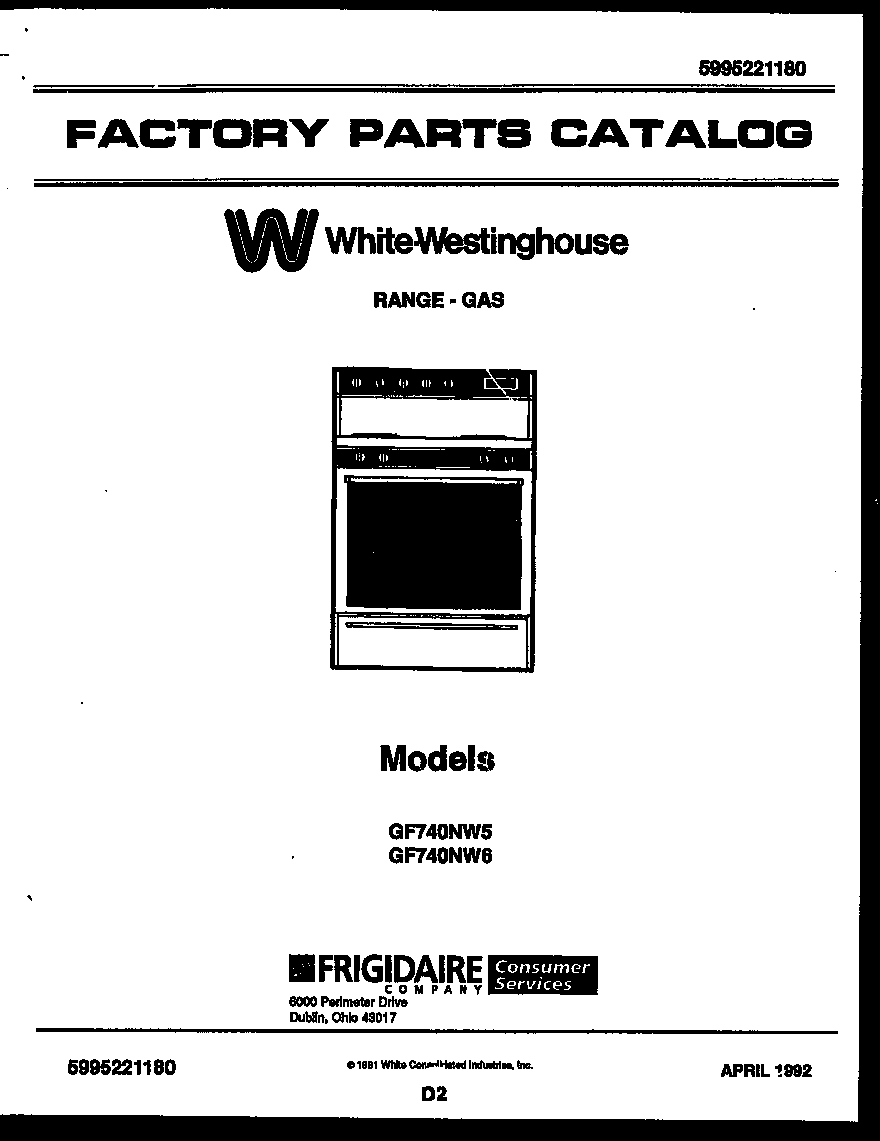 White-Westinghouse GF740NW6 cover page diagram