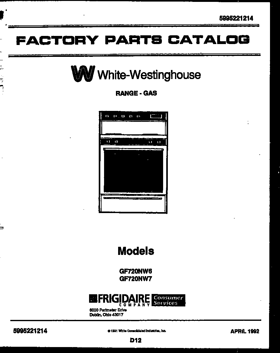 White-Westinghouse GF720ND7 cover page diagram