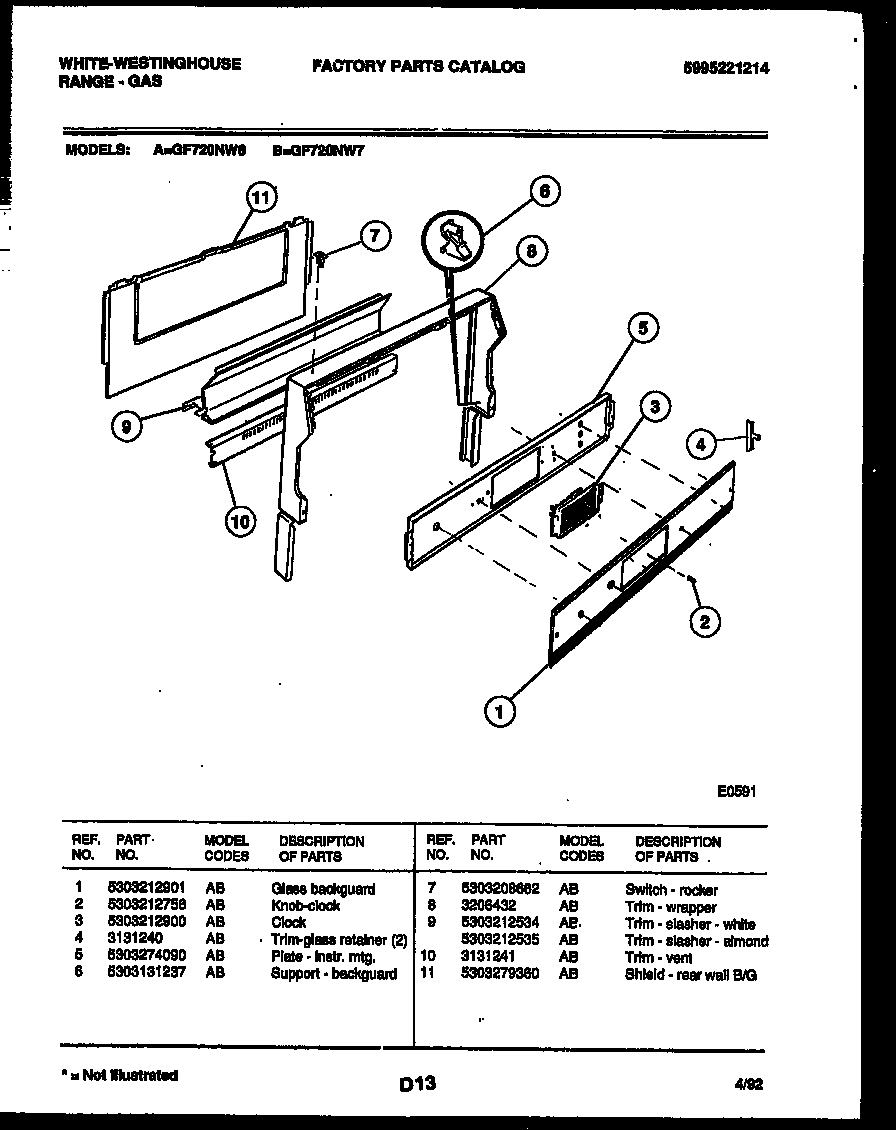 White-Westinghouse GF720ND7 backguard diagram