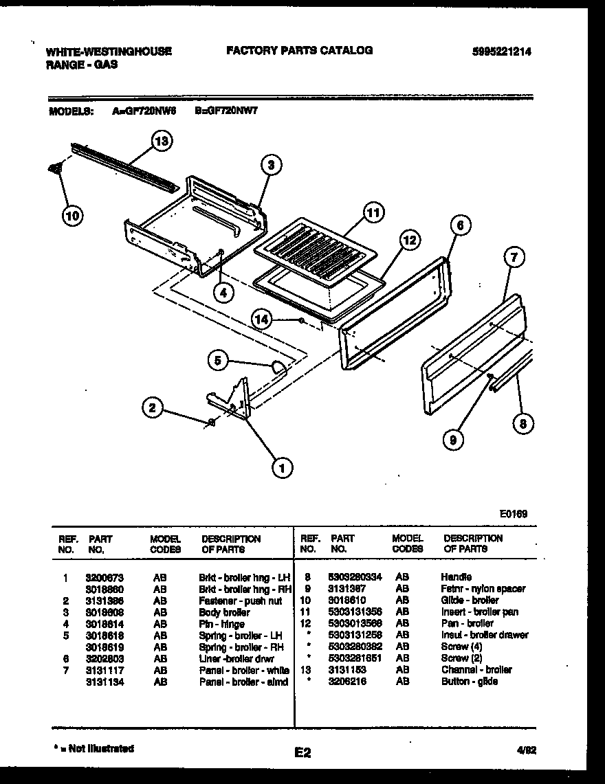 White-Westinghouse GF720ND7 broiler drawer parts diagram