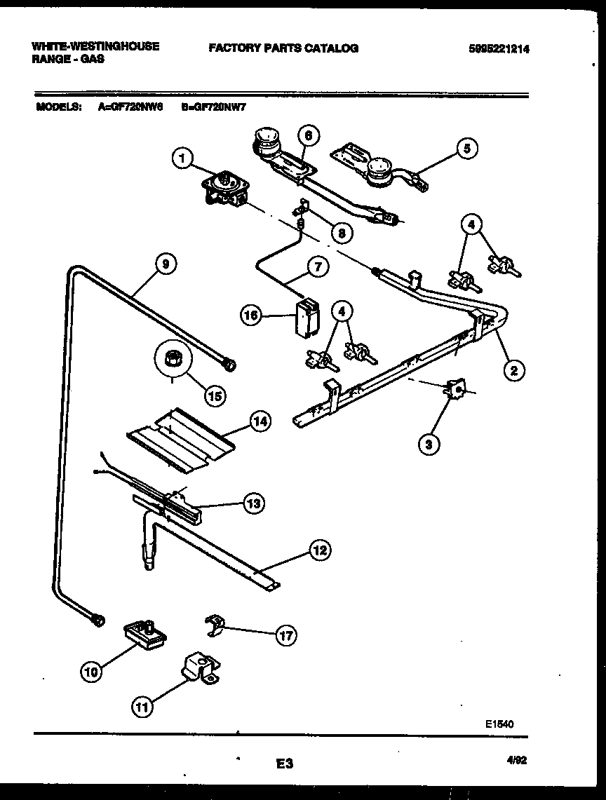 White-Westinghouse GF720ND7 burner, manifold and gas control diagram